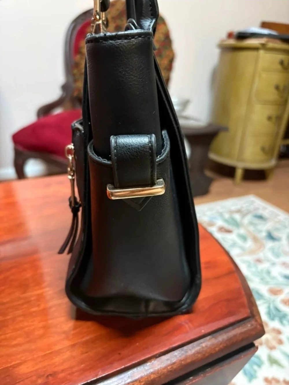 Big Buddha Black Handbag with Gold Hardware - Chic Structured Tote